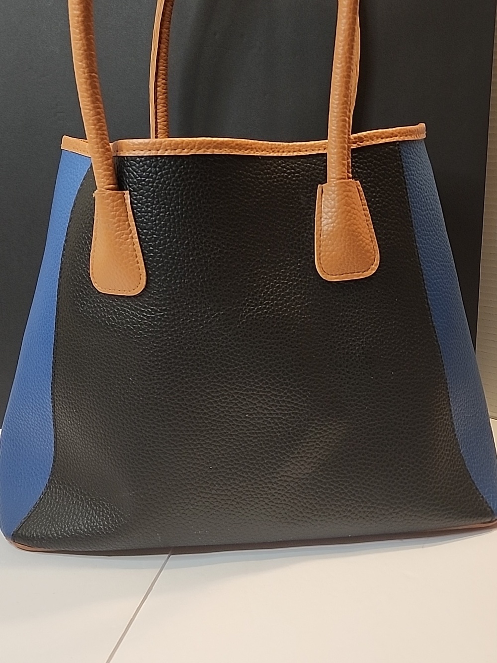 Neiman Marcus PEBBLED tote Handbag Satchel, Black,Tan, Blue Pebbled Faux Leather